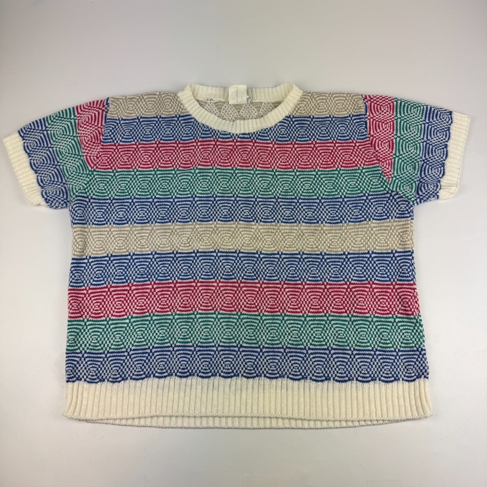 I.C. Isaacs Womens Size Petite L Short Sleeve Knit Sweater Striped
